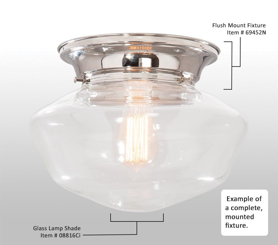 Complete Polished Nickel Finish Lighting Fixture Includes Clear Glass Schoolhouse Lamp Shade