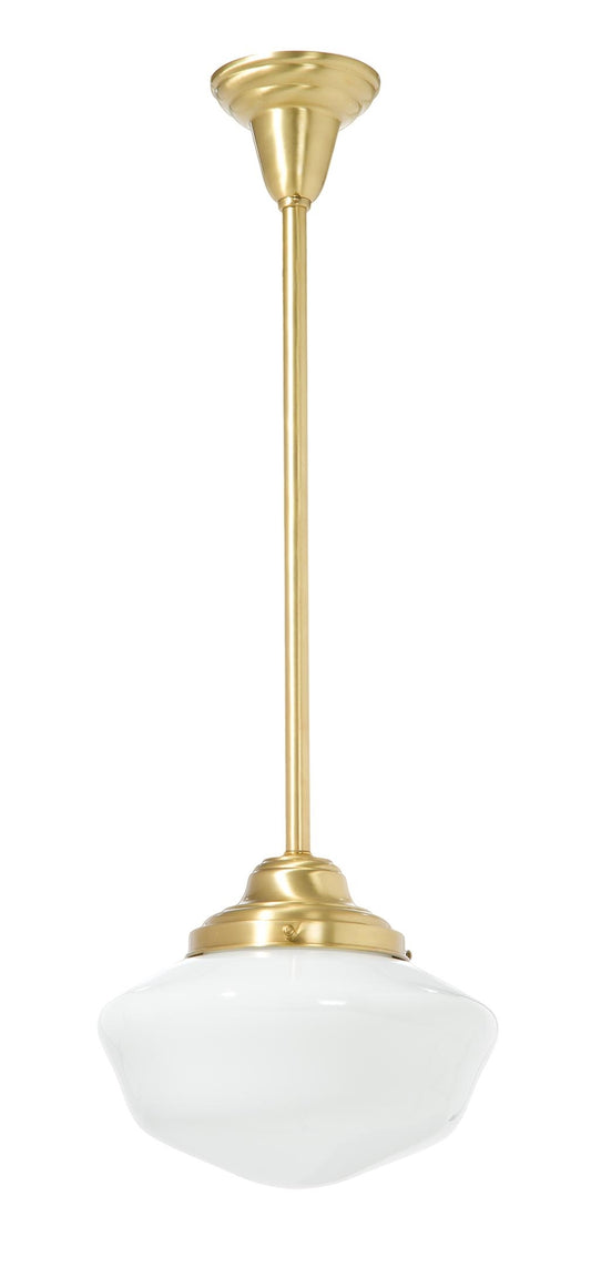 6 Inch Shade Fitter Satin Finish Brass Schoolhouse Style Pendant Fixture - No Shade