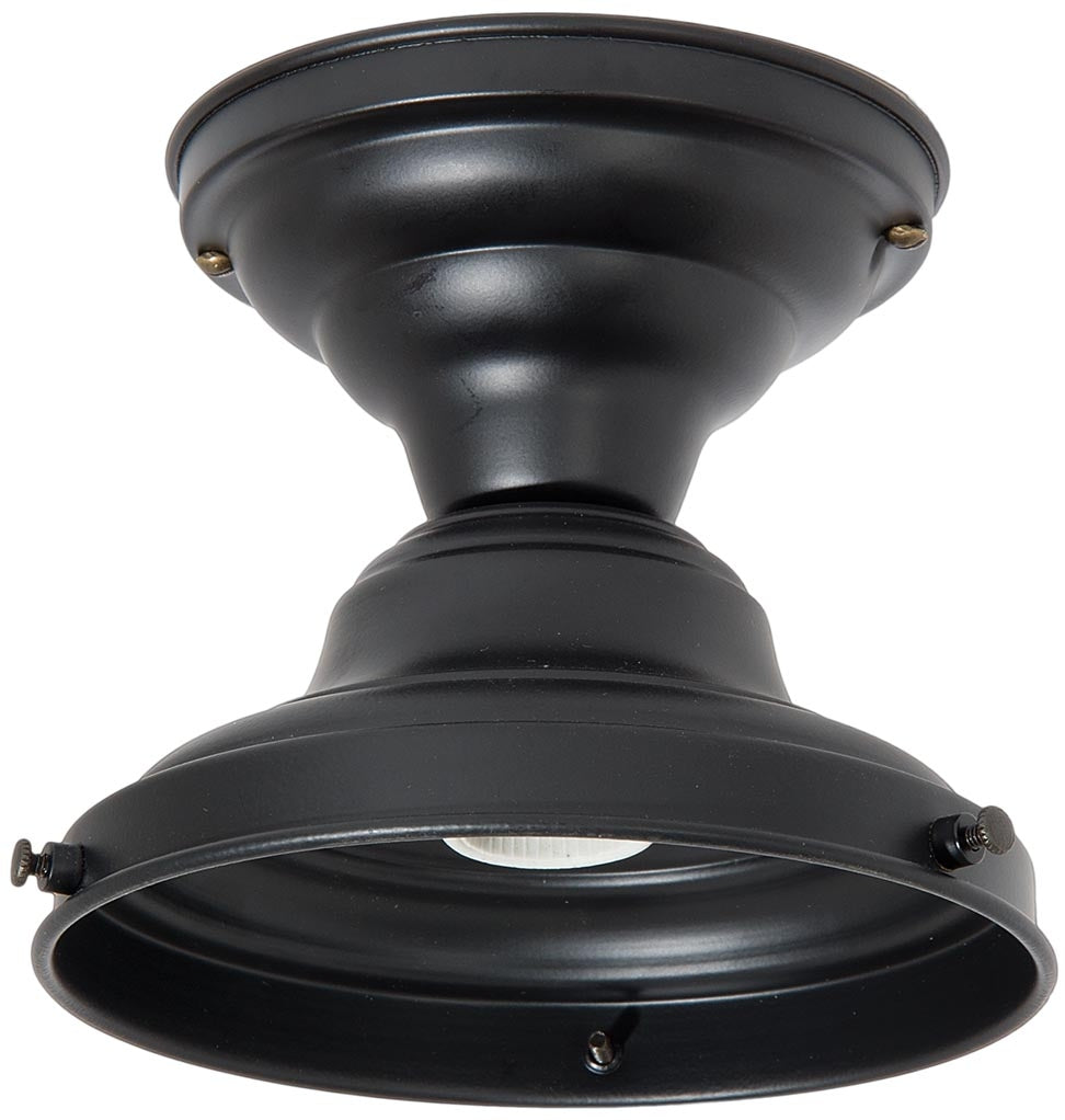 Satin Black Finish Wired Brass Schoolhouse Flush Mount Lighting Fixture - Choice of Fitter