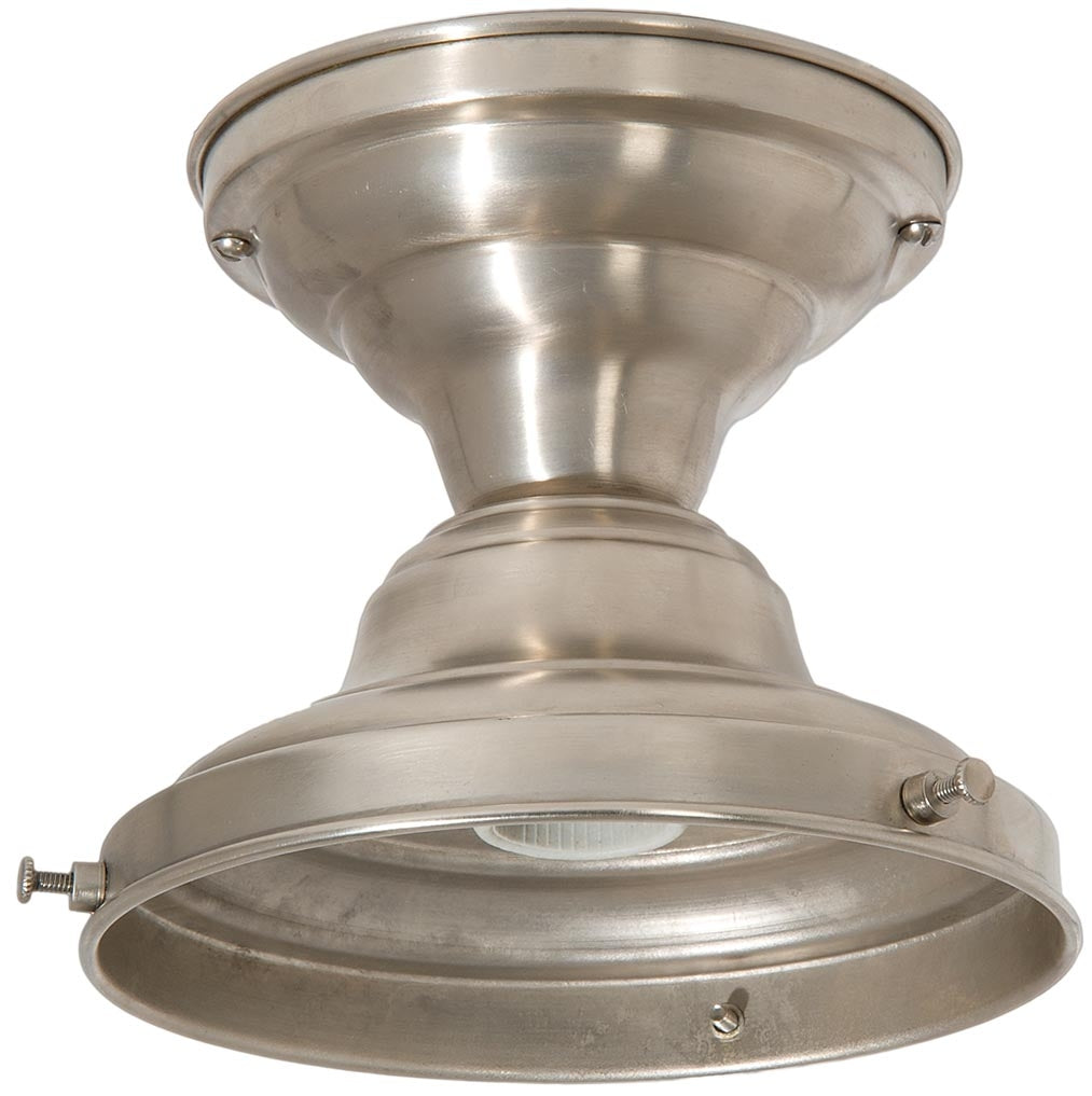 Wired Brass Schoolhouse Ceiling Canopy Fixture, Satin Nickel Finish, Choice of Fitter