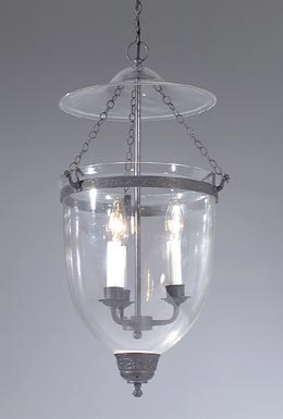19th Century Hall Lantern with clear glass dome Antique Brass Hardware and Dome Finial